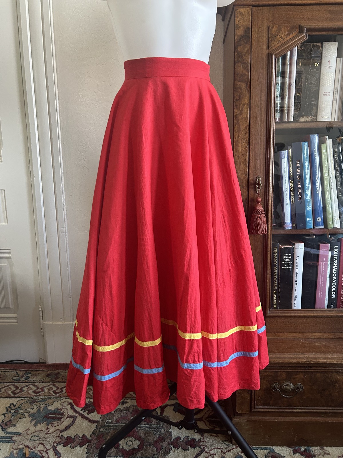 Vintage 1950s Cotton Handmade Red Circle Skirt Full Sweep Rockabilly Pinup 27W M