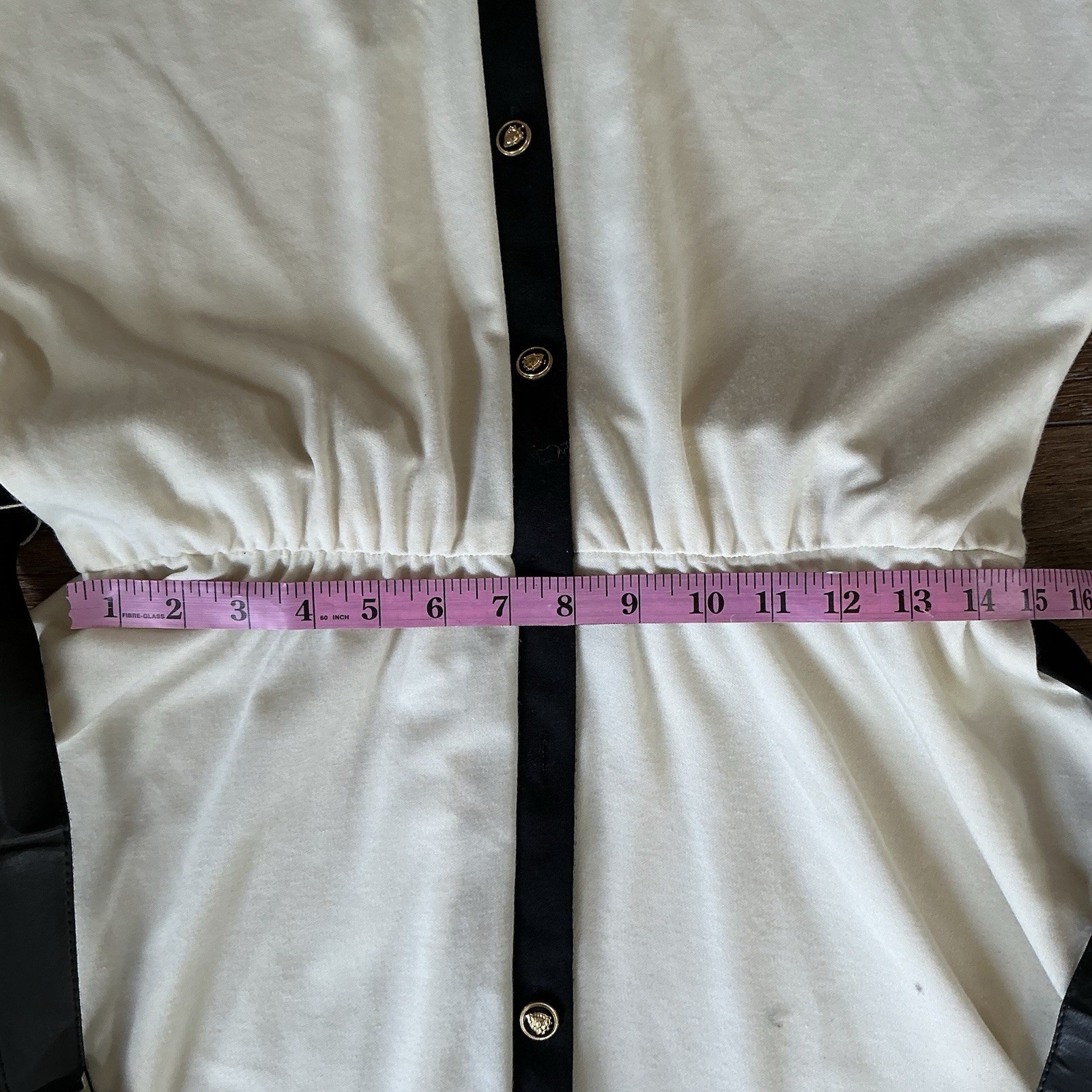 VTG Marty Gutmacher Dress Wmns 16 Ivory Black Trim Button Front USA Made #171216