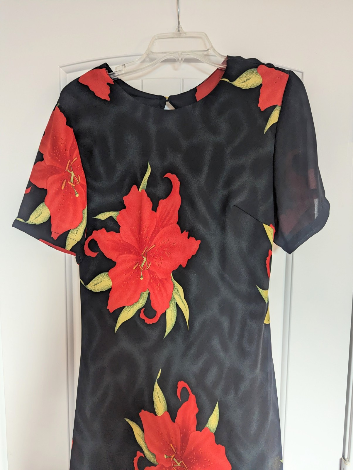 Vintage 90s Black Dress With Red Flowers Whimsygoth