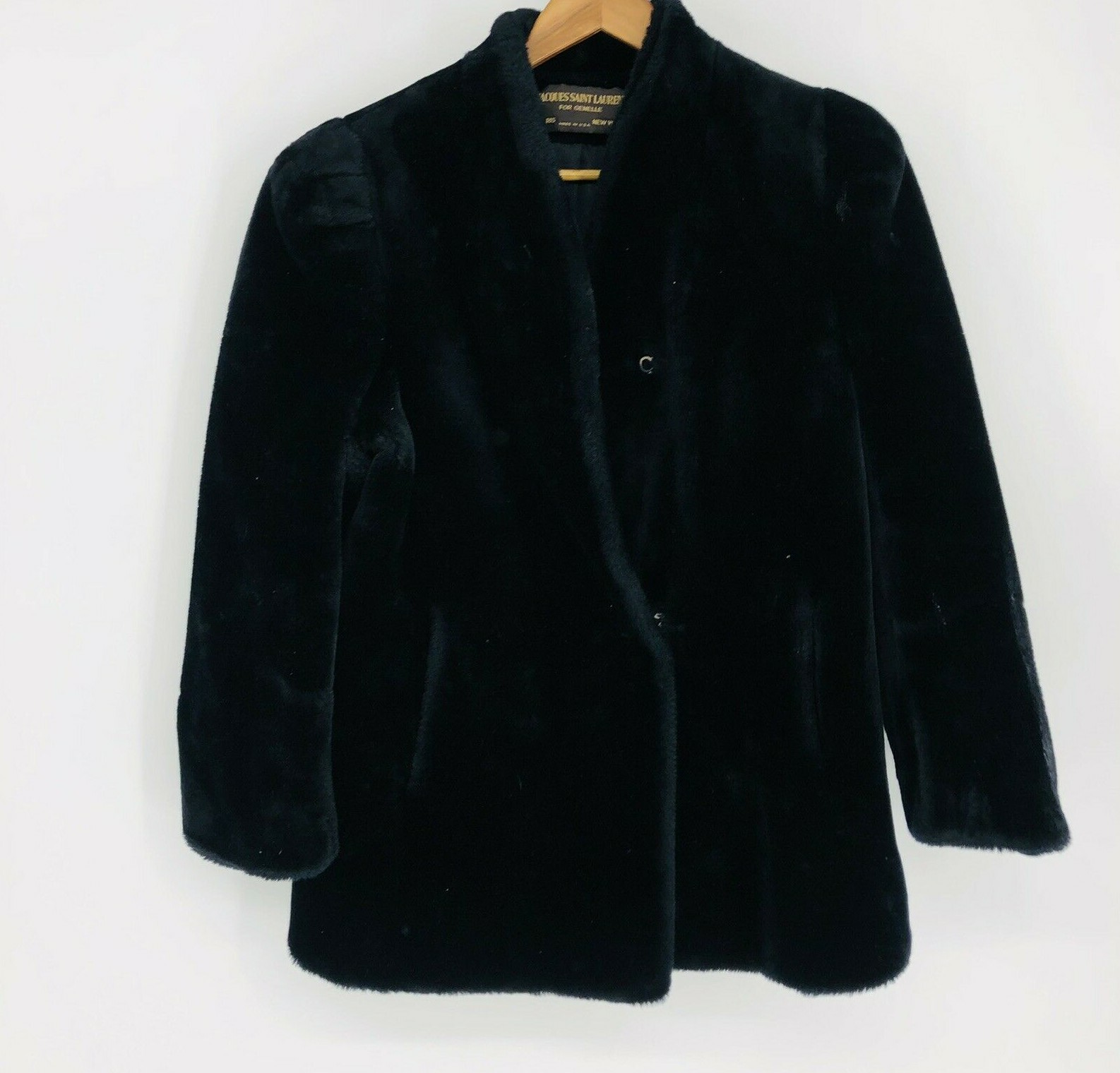 Vintage Jacques Saint Laurent for Genelle New York Faux Fur Overcoat Black