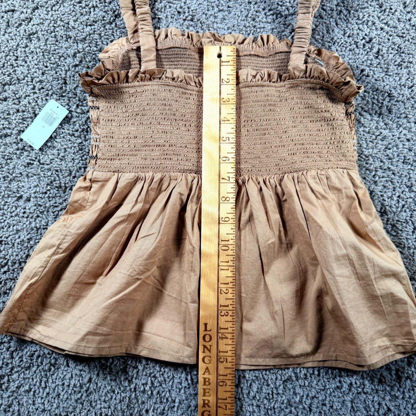 Smocked tank Top Tan Ruffle Small NWT Cottagecore summer boho girly peplum