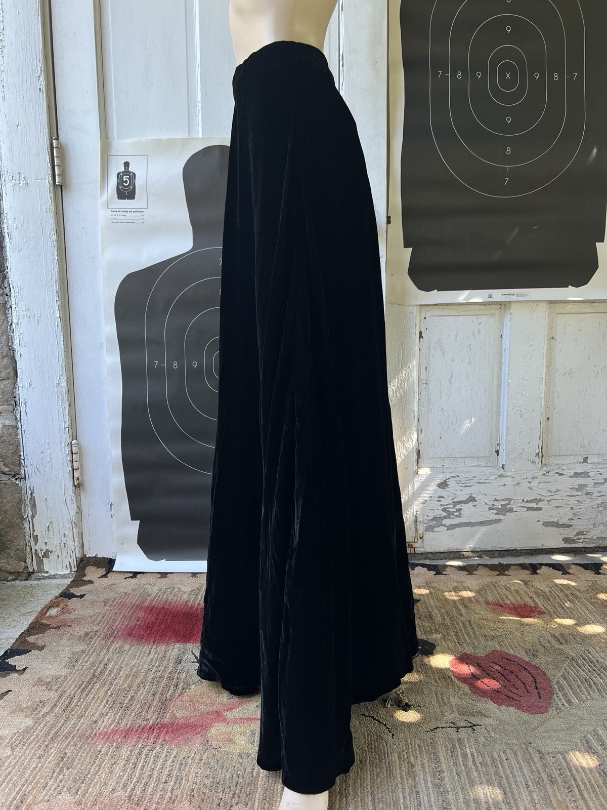 Vintage 40s Silk Velvet Skirt Long Flowy Maxi Metal Zip Snap Hook Gothic