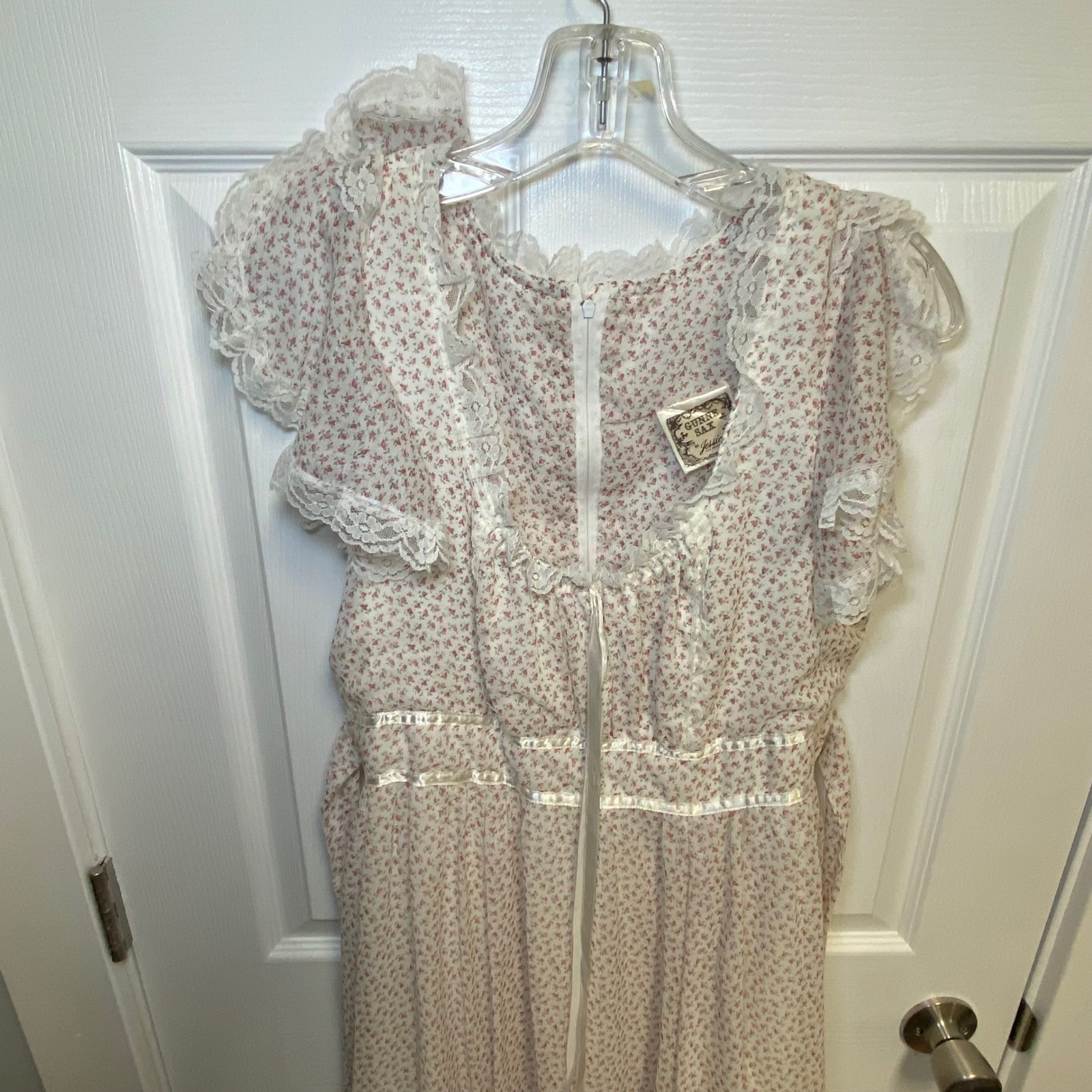 Vintage 1981 Gunne Sax By Jessica Floral Prairie Maxi Dress Lace Cottage Large