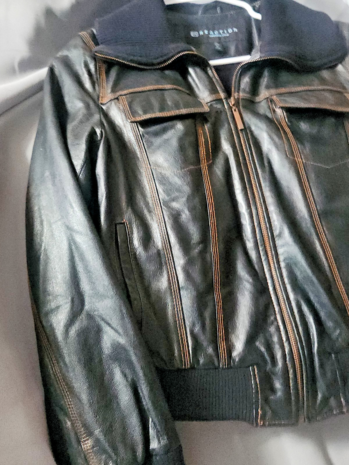 Vintage Y2K brown leather Bomber Jacket Kenneth Cole Women M