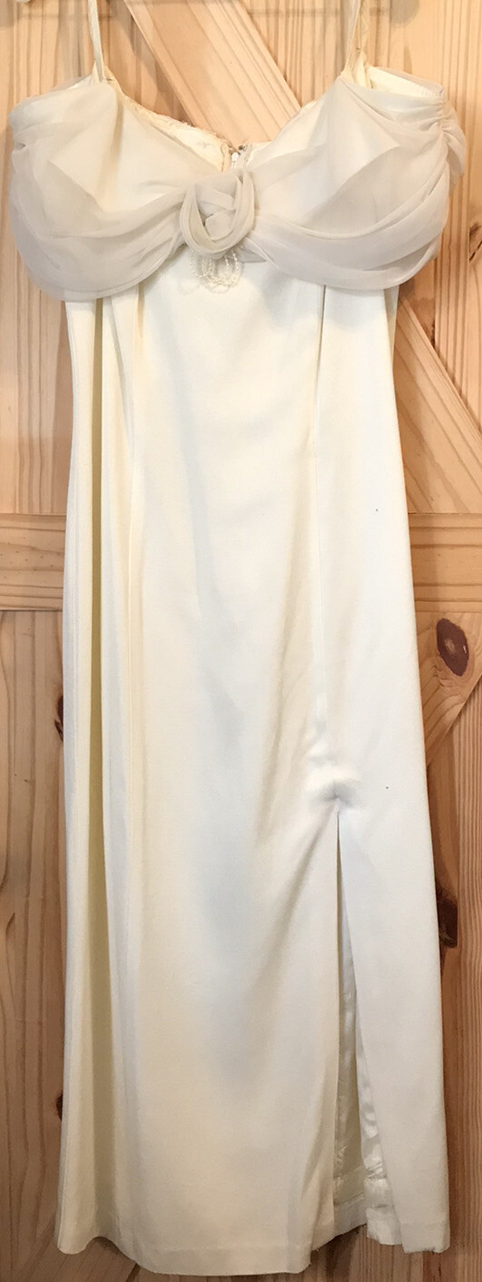 Vintage Women’s Long Cream White Dress Front Accent Back Accent Front Slit