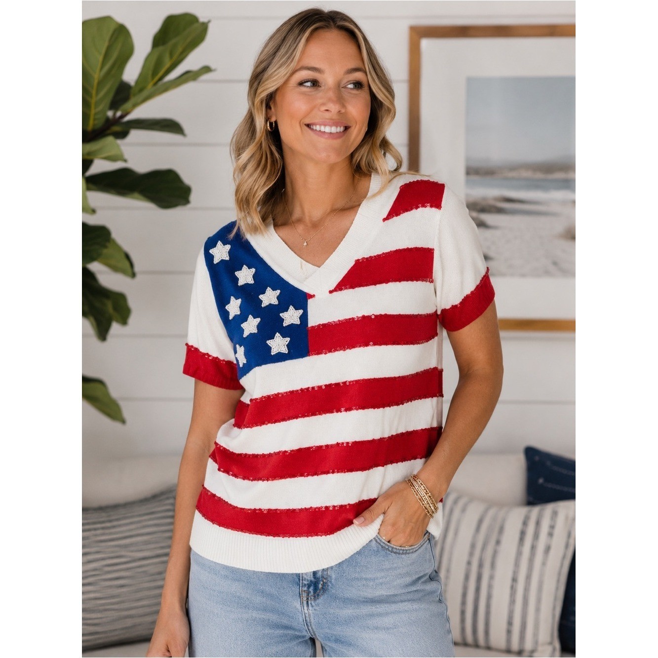 Vintage Smitten by Michael Simon American Flag Sweater | Beaded L