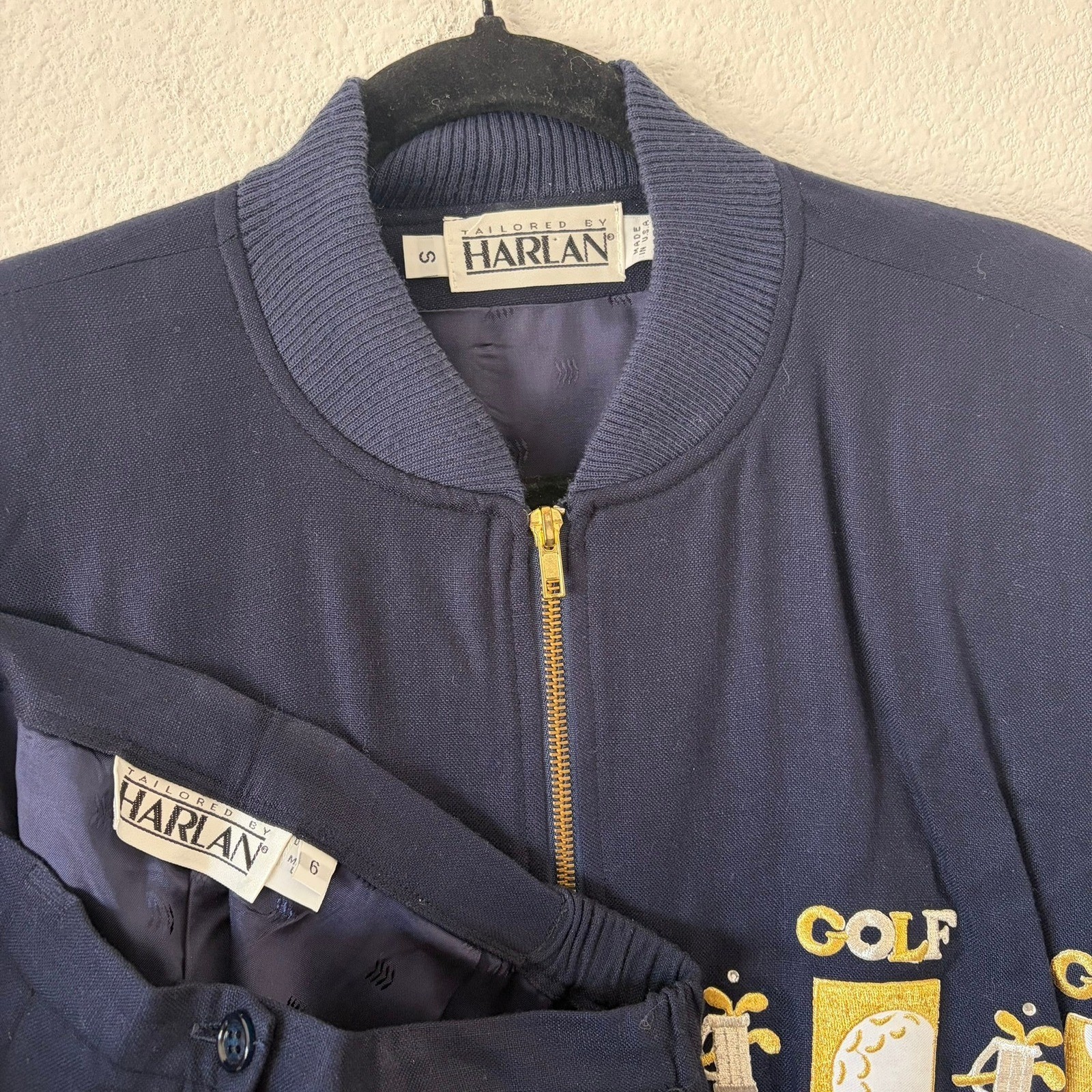 Embroidered Vintage Golf Jacket & Shorts Set Women Small Navy Blue Country Club