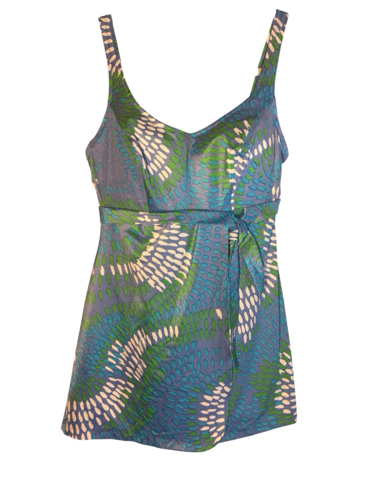 VTG 60s DeWeese Design Mini Swimdress Blue Floral Built In Bra Bust 36” Read