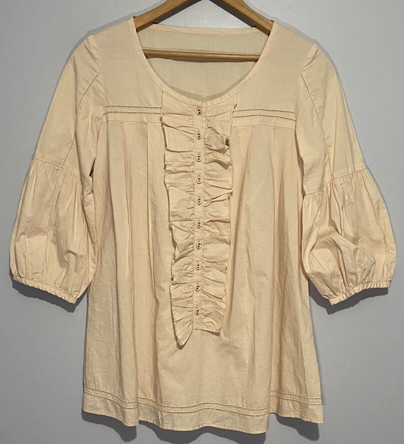 Vintage 70s Prairie Blouse Shirt Medium Cottagecore Ivory Ruffled 80s Housewife