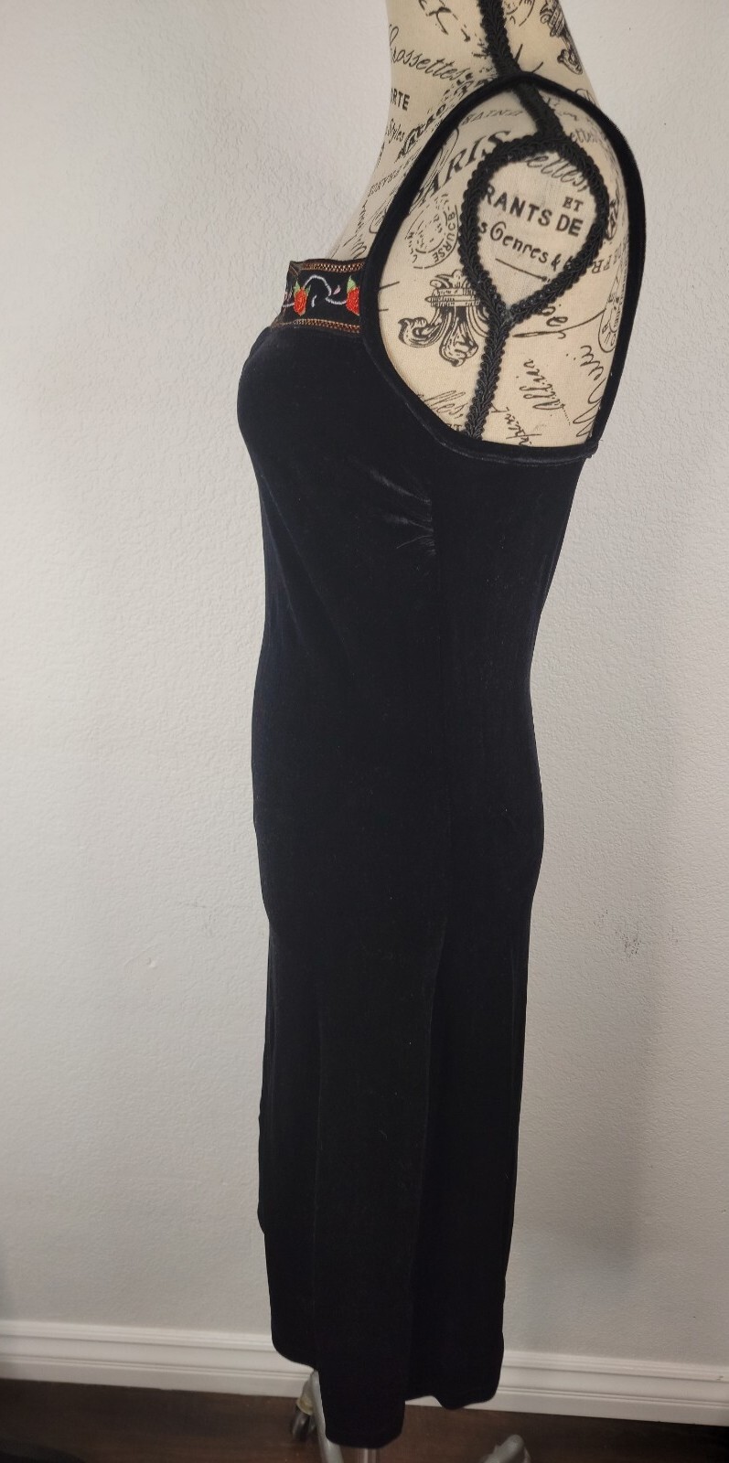 VTG 90s Y2K Velvet Whymsigoth Dress M Is that you? Brand USA Made Milkmaid Black