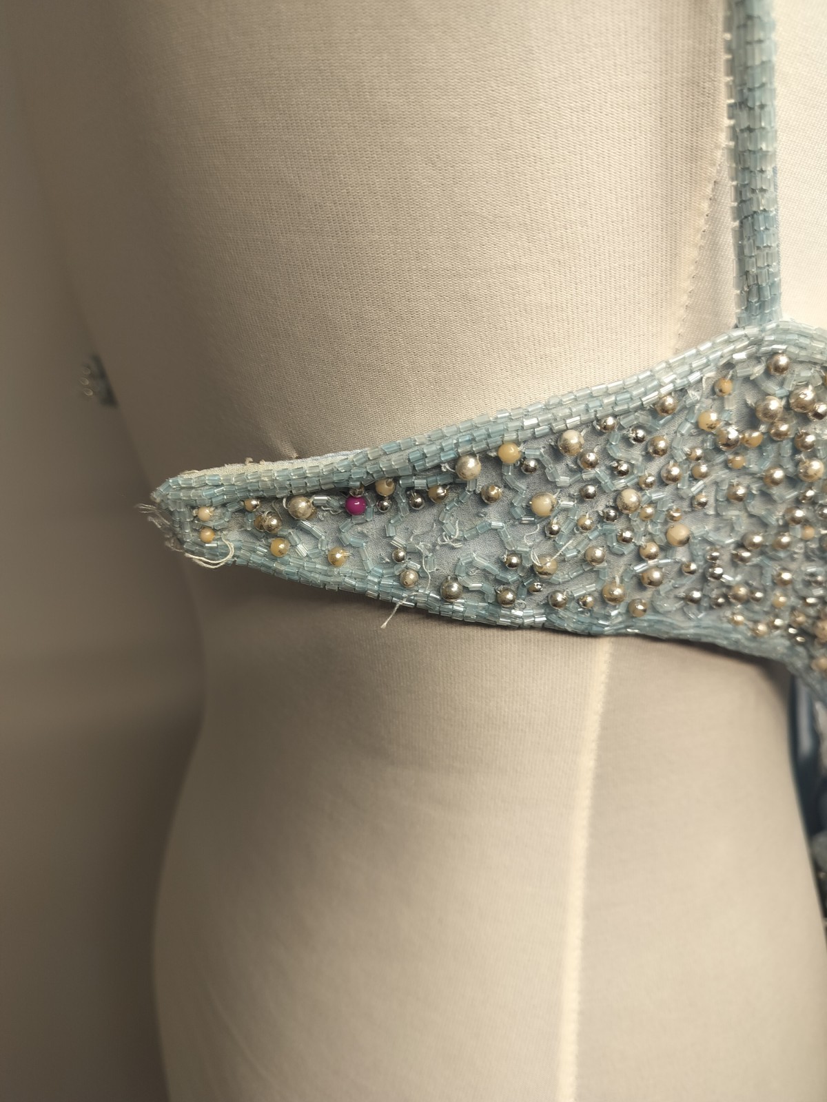 Dillards Vintage Blue Beaded Prom Dress