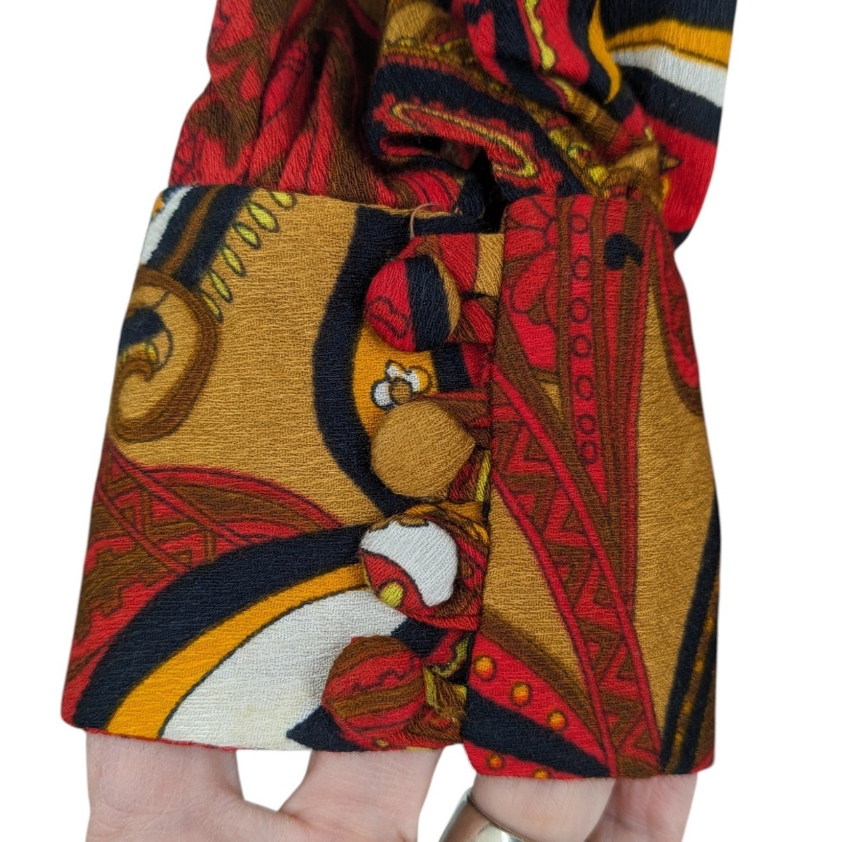 Vintage 1970s Handmade Psychedelic HAWAIIAN MAXI DRESS Empire Waist Long Sleeves