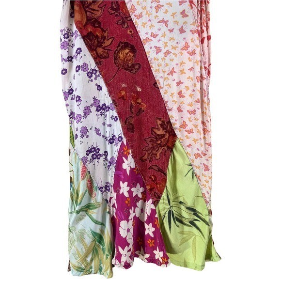 Sacred Threads Vintage Patchwork Rayon Dress Boho Cottagecore Small