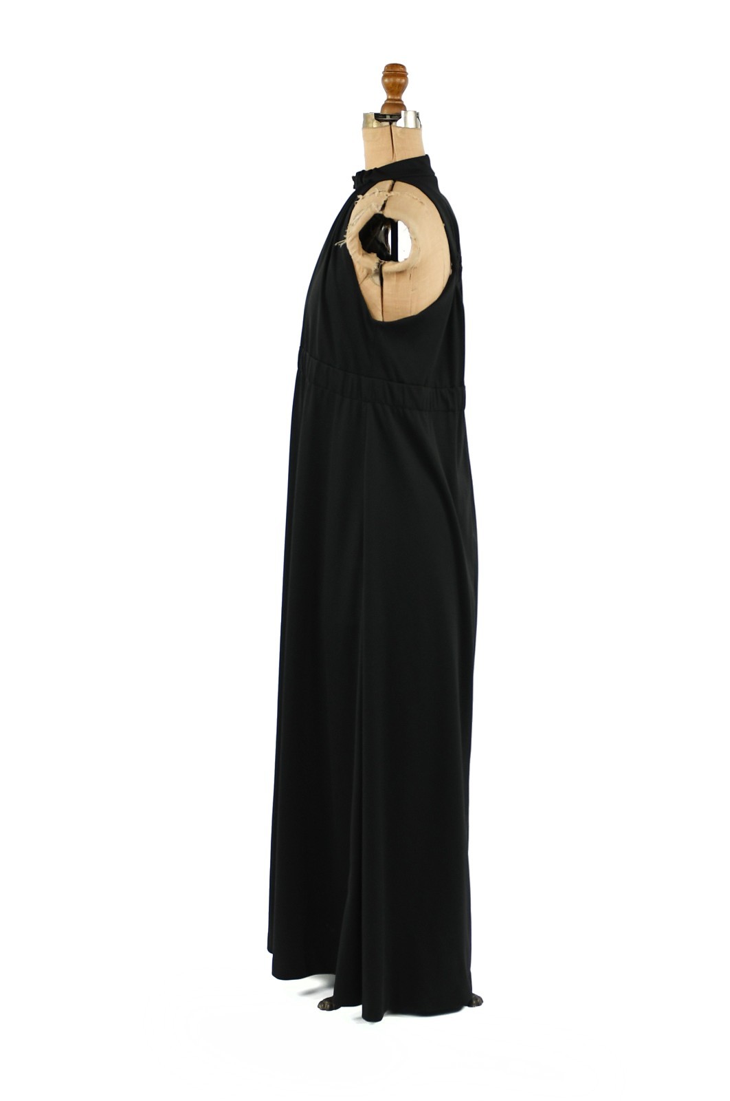 Vintage 70s Black Halter Keyhole Maxi Dress Gold Accent Buttons Disco Sleeveless