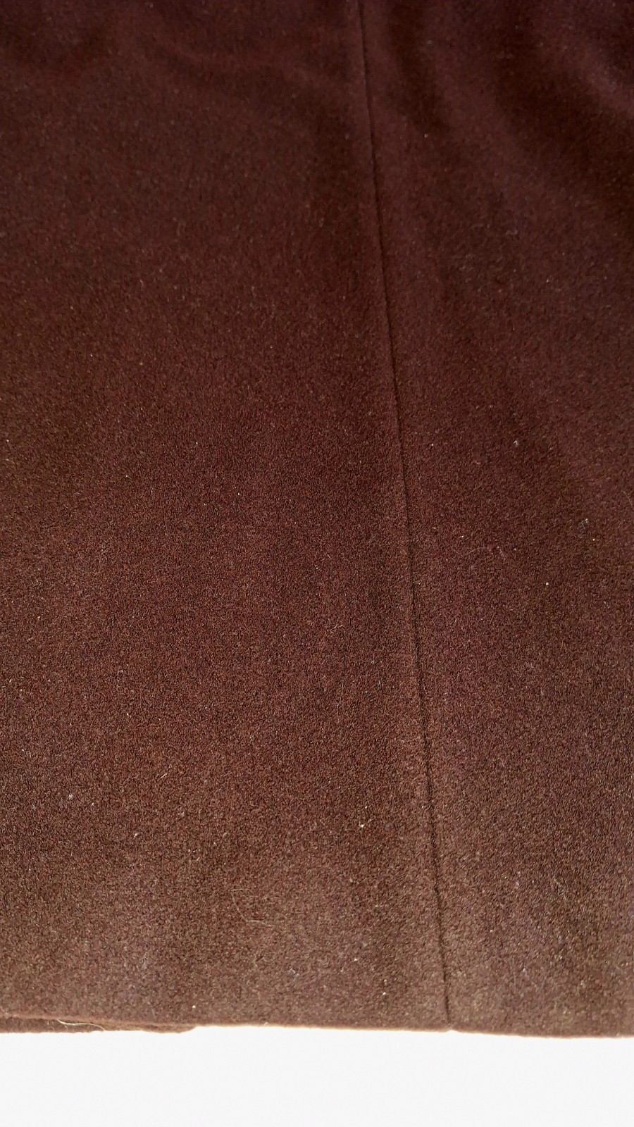 Halston Wool Hooded Coat In Chocolate Brown With Black Velvet Trim and Buttons.