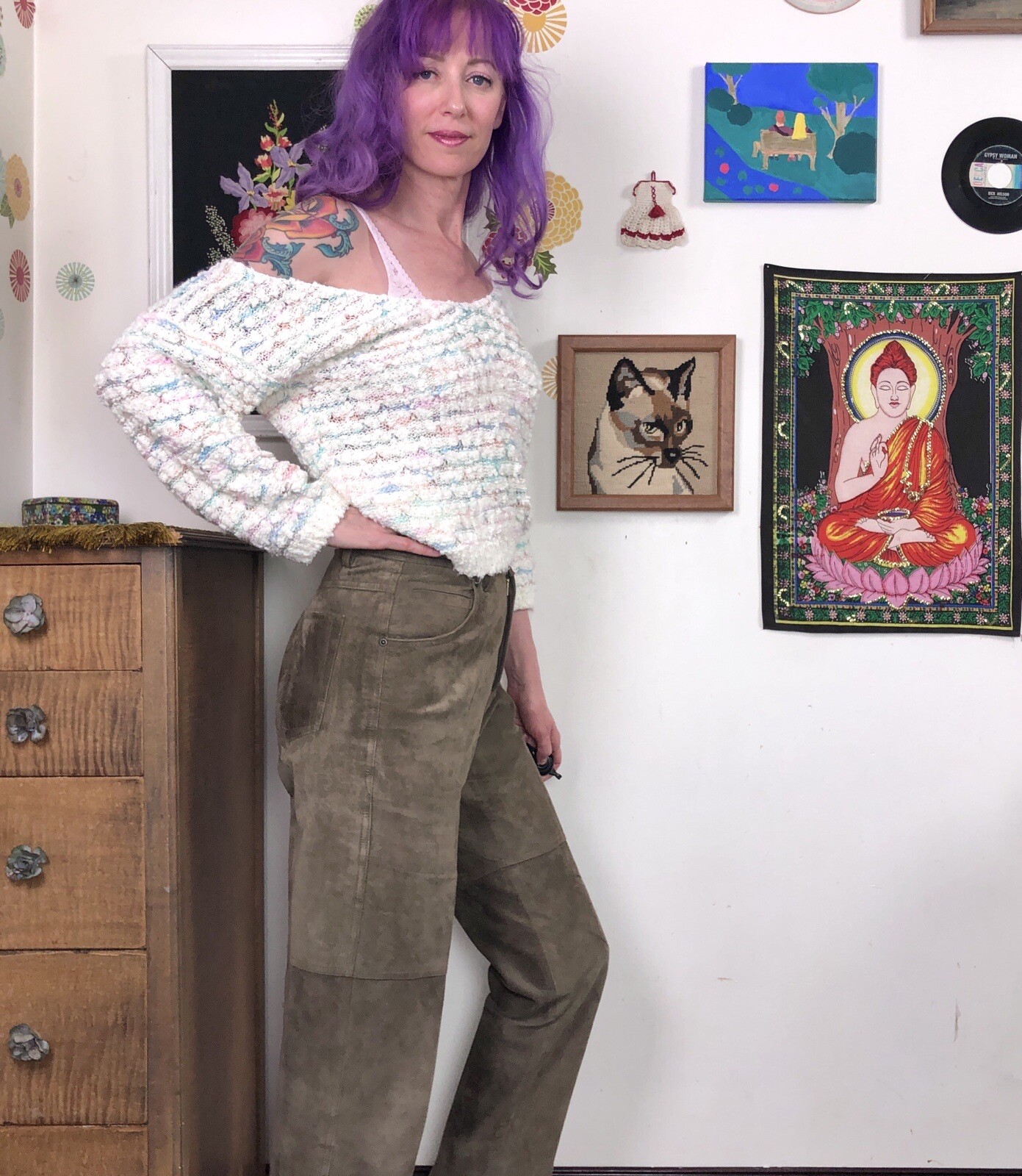 Vintage Suede Pants, 1990s High Waisted Leather Suede by Liz Claiborne, Sz 10 M