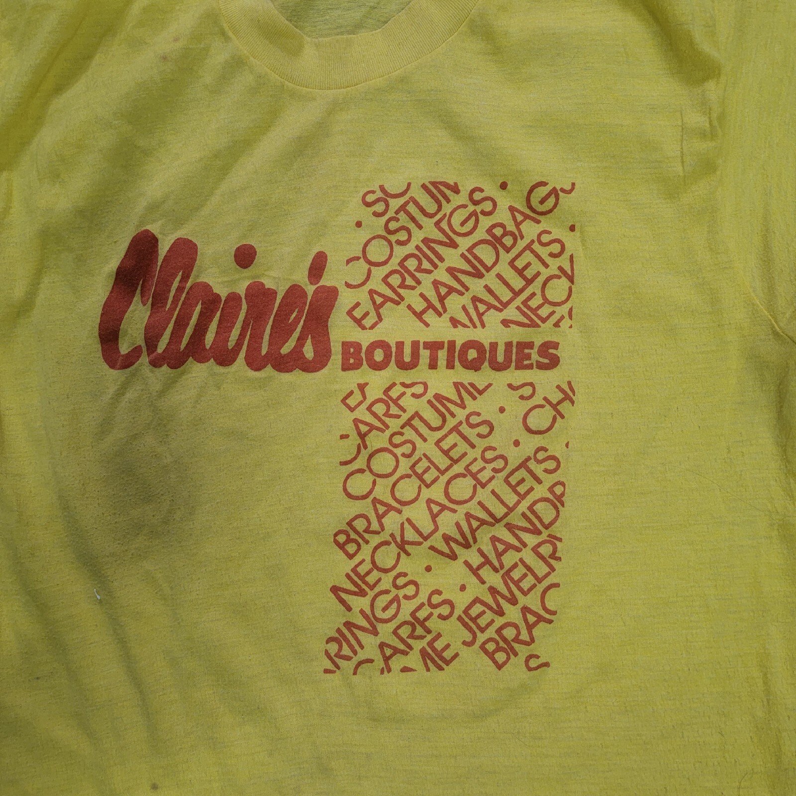 Rare Vintage 1970s Canary Yellow Claire’s Boutique Tee Single Stitch-Large 42-44