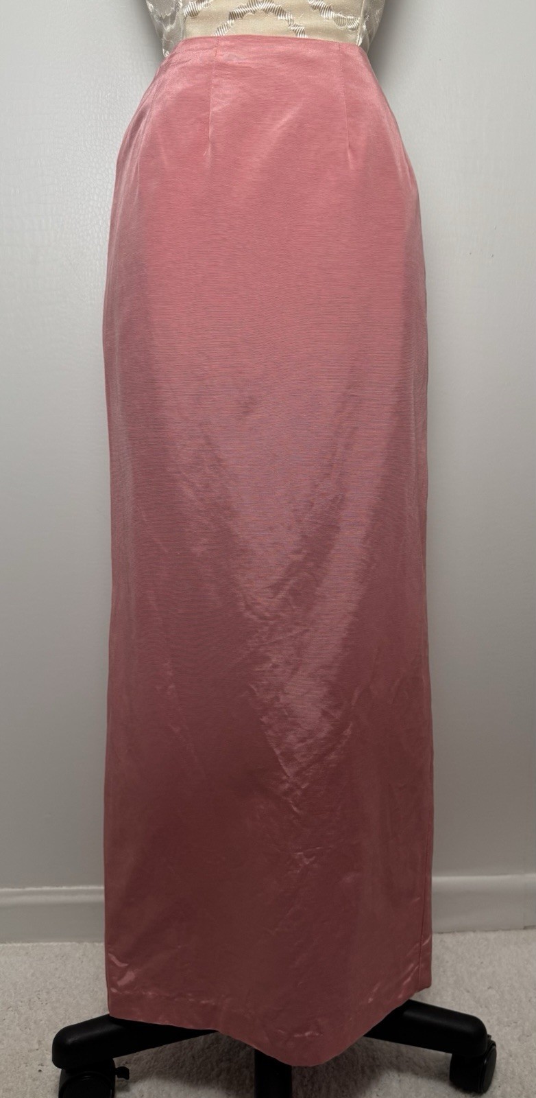 Vtg 80s Watters & Watters Pink Lace Pleated Peplum Maxi Skirt Formal Set XS/S