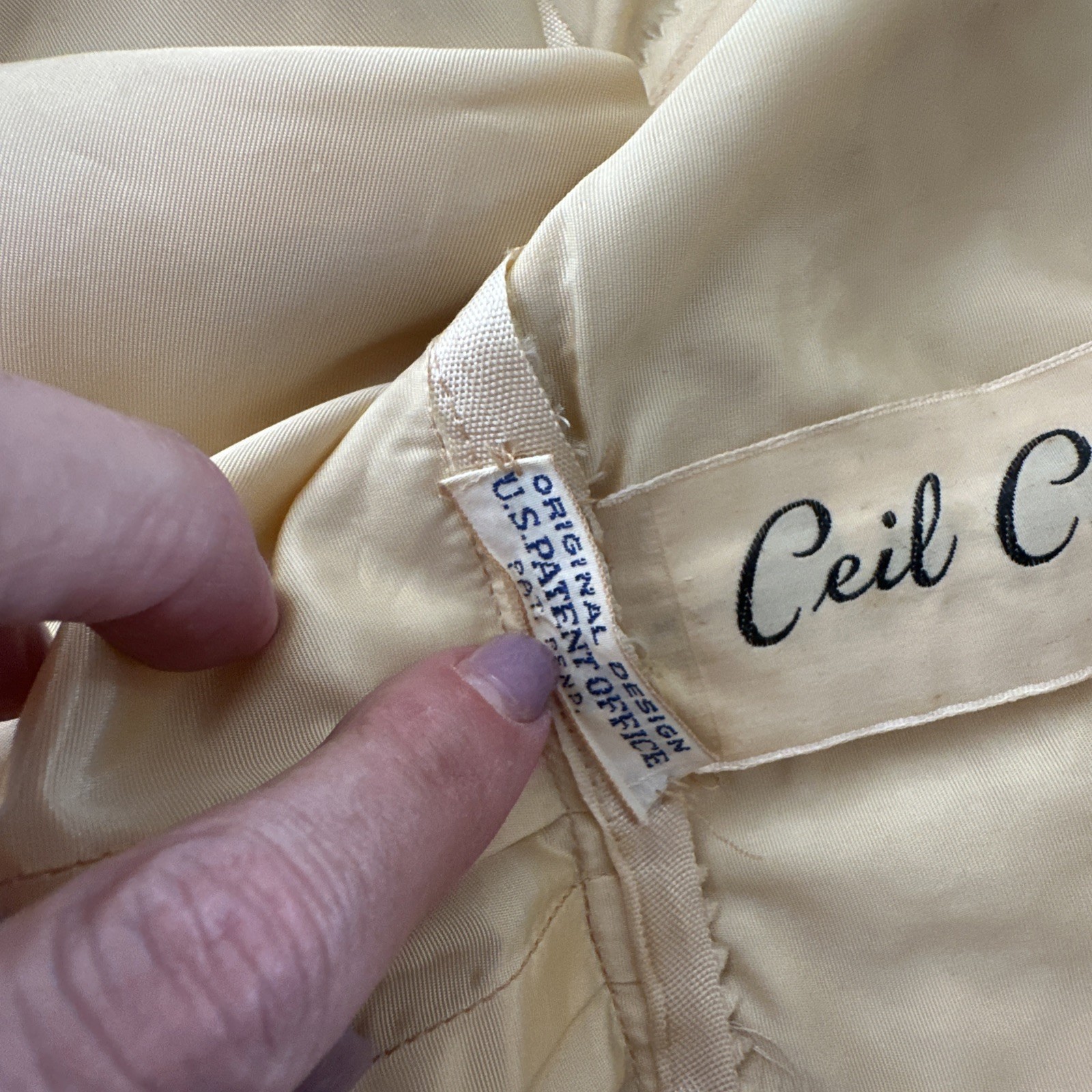 Ceil Chapman 50s Patented Champagne Gold Satin & Beaded Bustier Sarong Gown XS