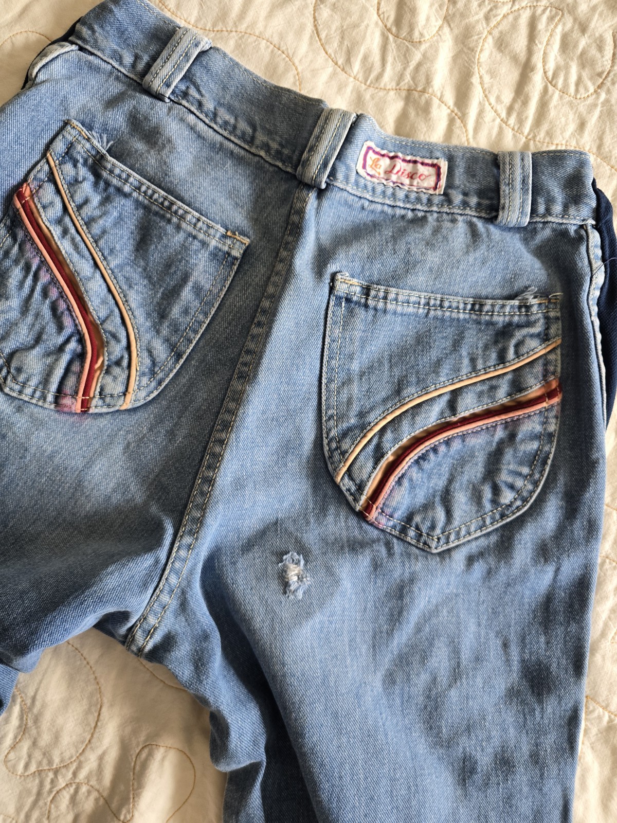 Vintage 70s La Disco Maternity Jeans Womens XS/Small Rainbow Pocket Boho Hippie