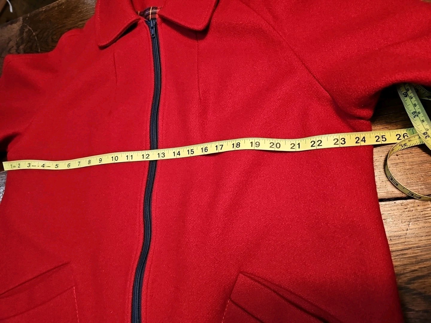 Vintage Abbmoor Red Wool Collared Coat Wool/Acetate Liner Deep Pockets Full Zip
