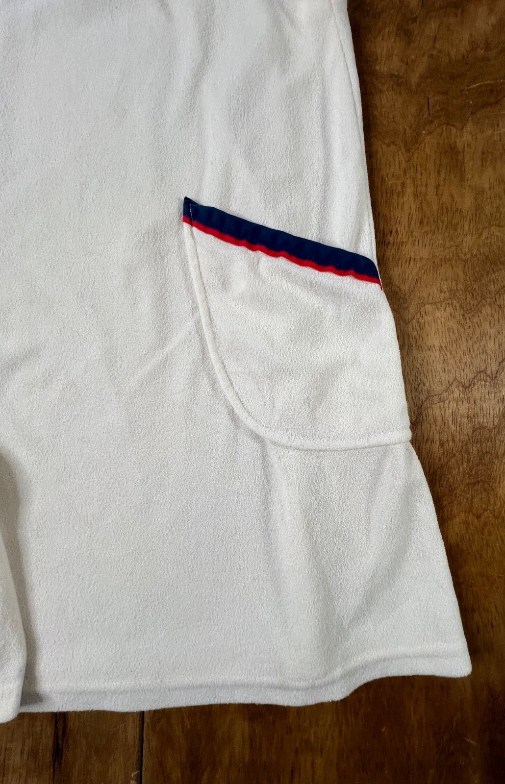 Vtg 80s Red White Blue Terry Cloth Beach Pool Swimsuit Cover Up Tunic Pockets