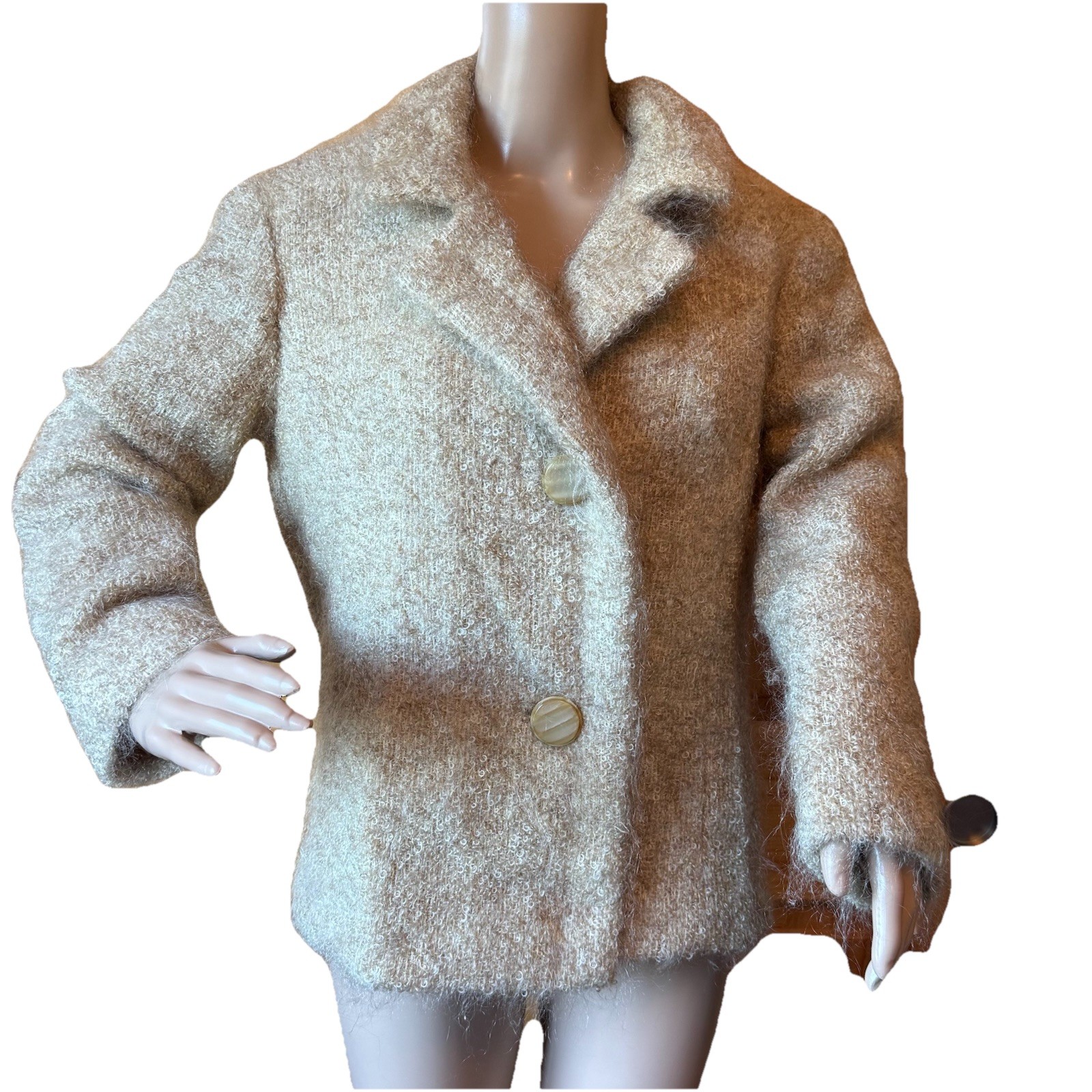 Vintage 1950s Blin et Blin French Wool Company Coat Beige Curly Size S