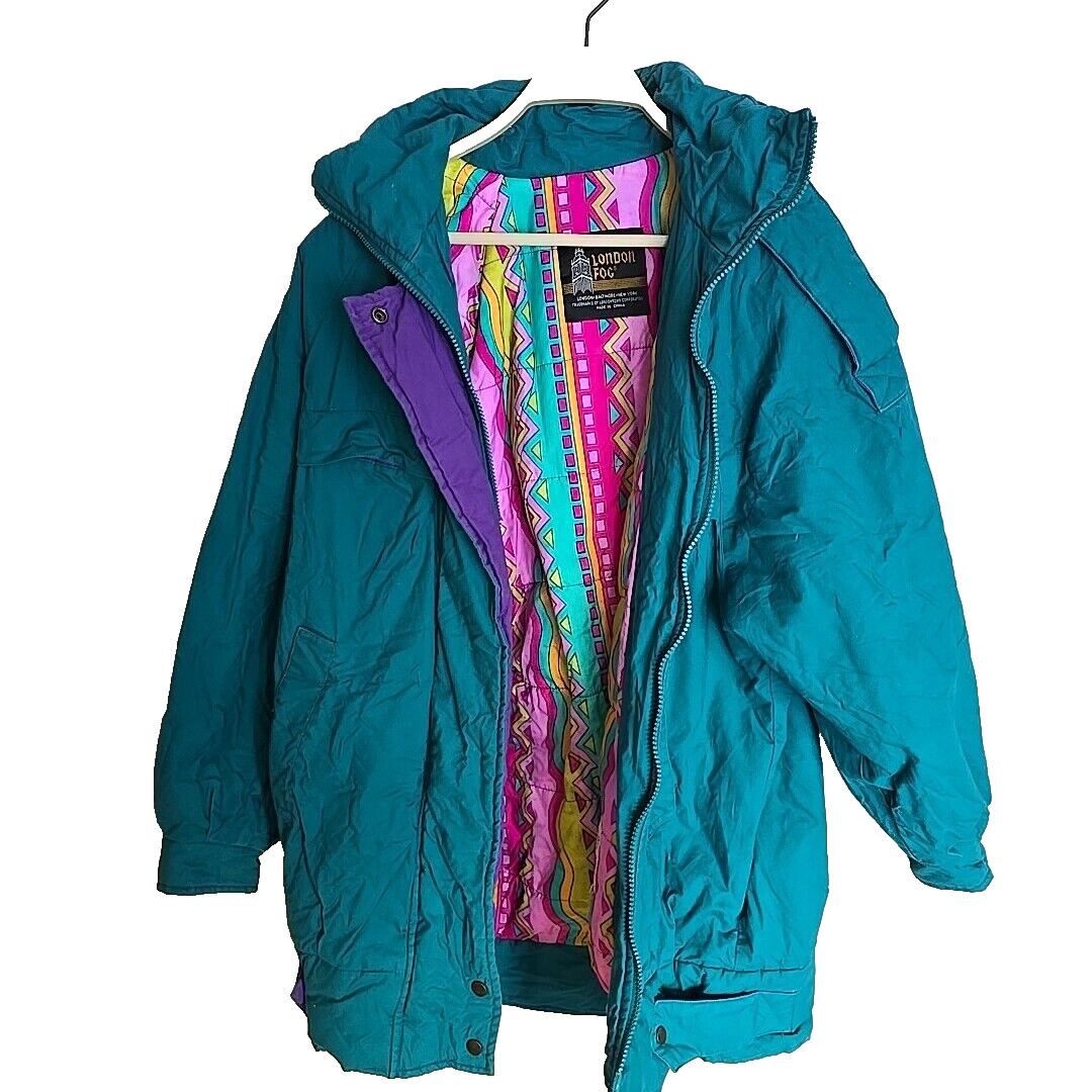 Vtg 80s 90s London Fog Coat Jacket Saved by the Bell WinterTeal Purple Womens 10