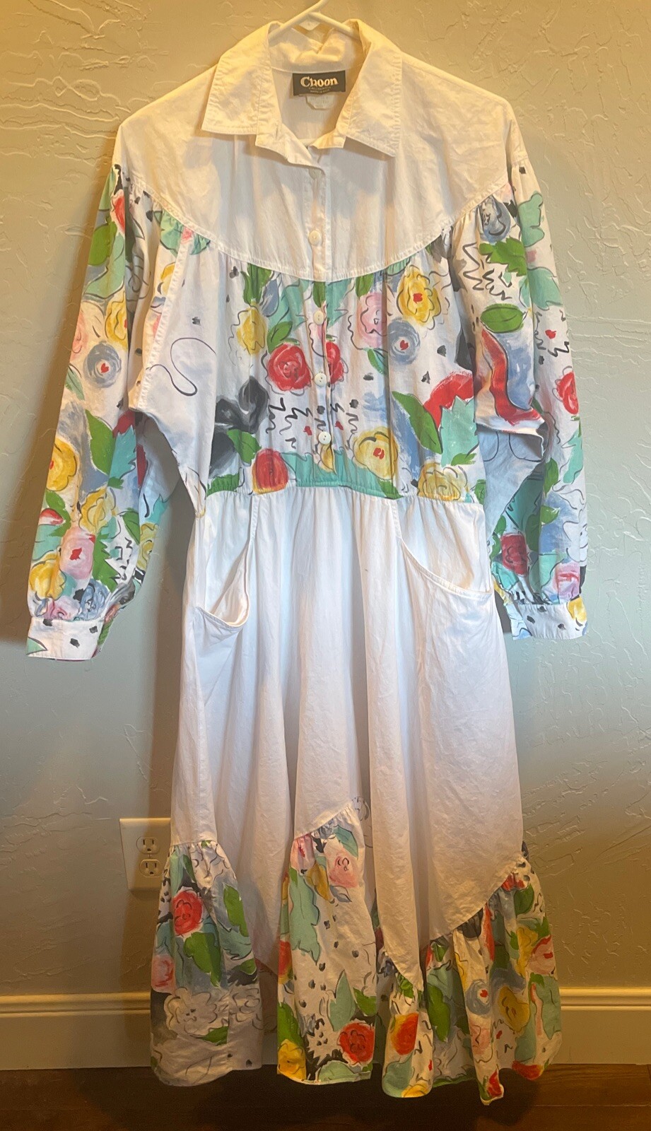 Vintage Choon California Midi Floral Cotton Button Shirt Dress Medium Large 10