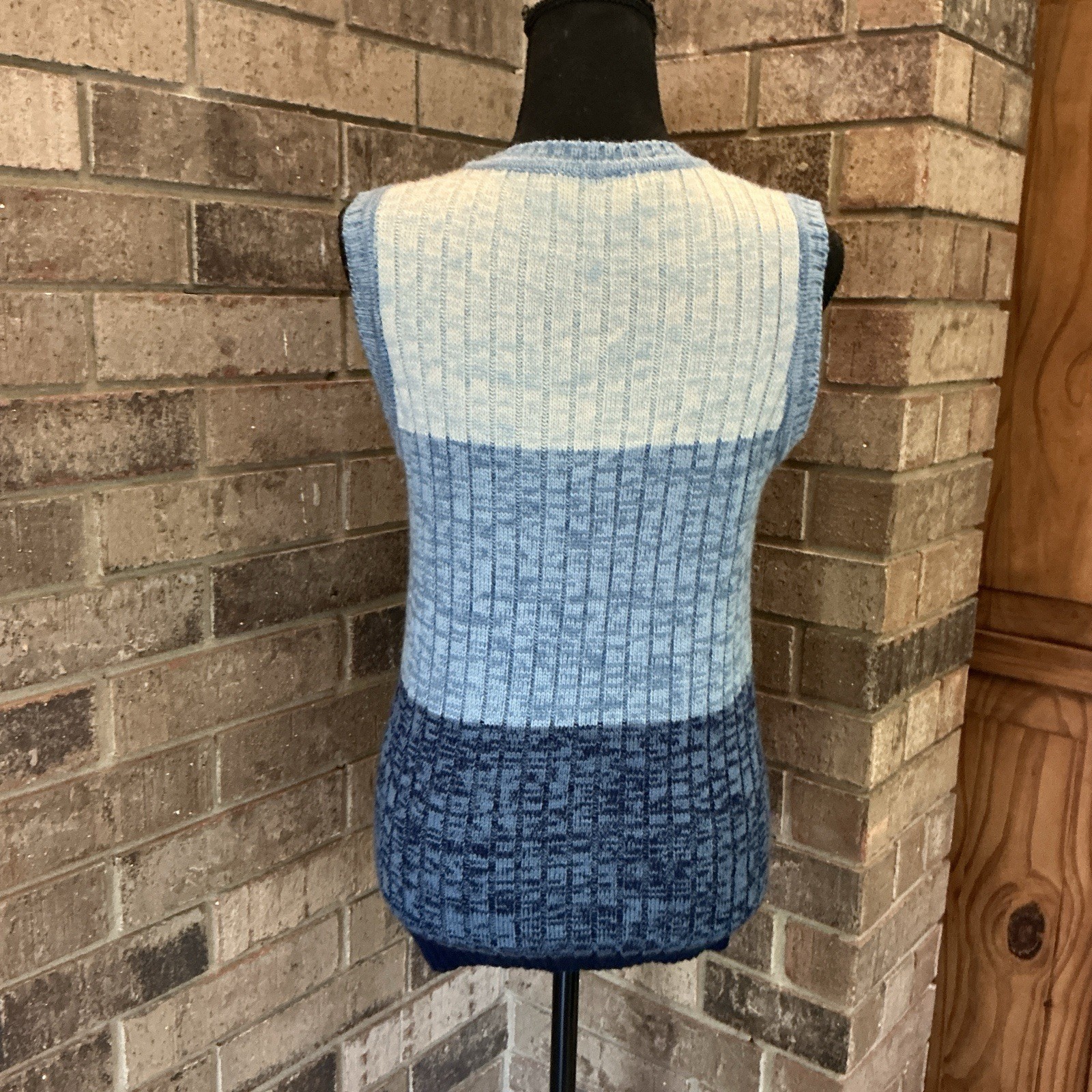 70s VTG Tami Blue Color Block Sweater Vest Knit Sleeveless Size M Taiwan #35E4