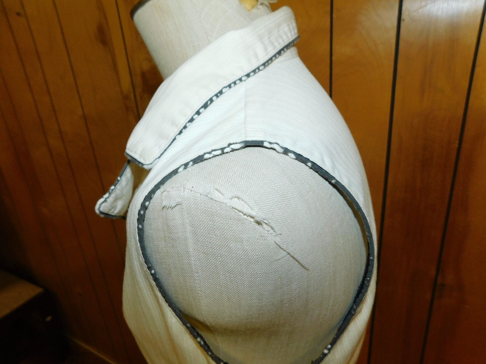 Vintage 50’s JAN SUE White Cream w/ Black Cotton Day Dress Waist 34″*