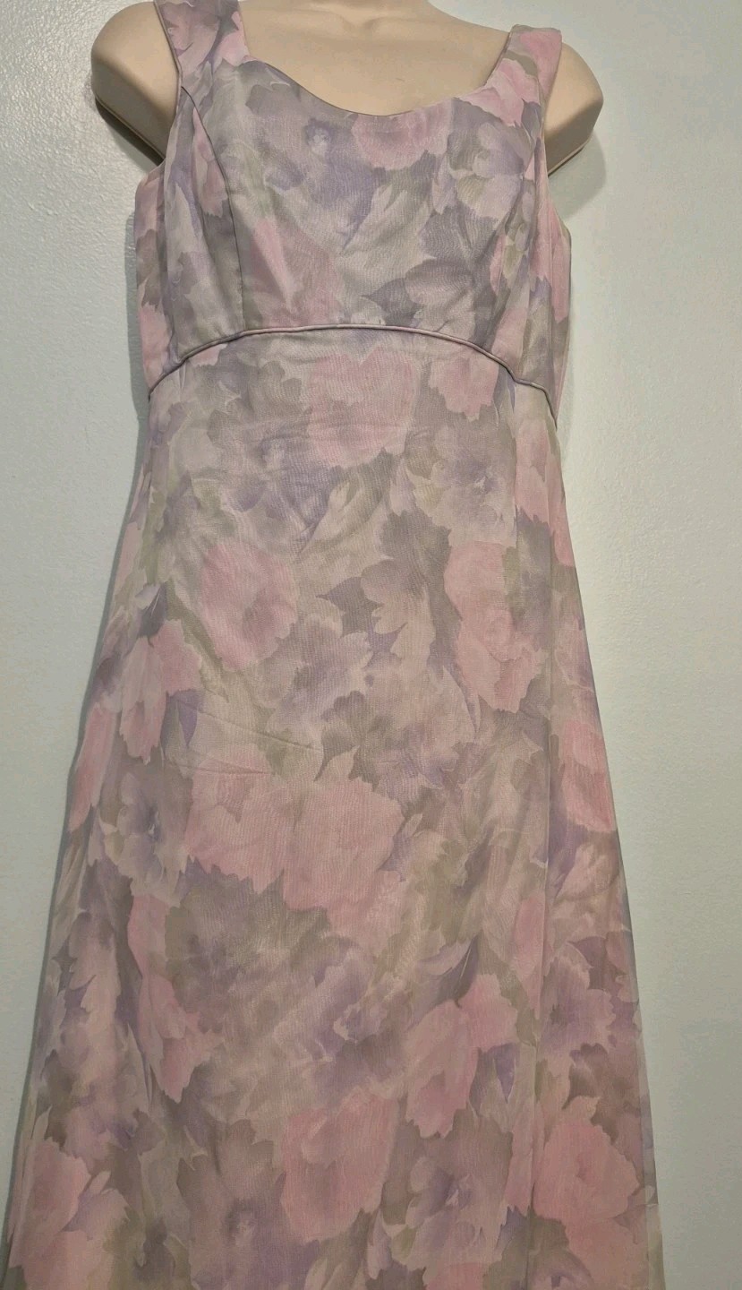 VTG Tiamo Bianchi Formal Dress 70s 80s Pastel Pink Lavender Floral Prom Maxi Sz