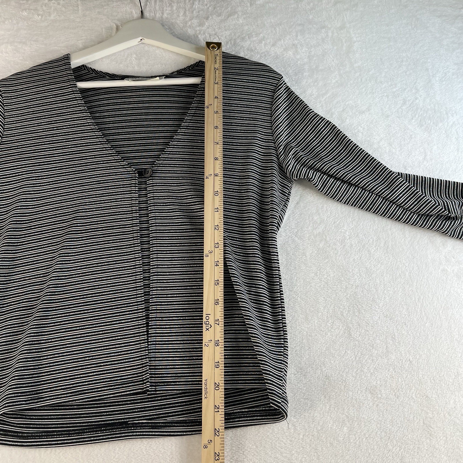 Vintage Y2K 90s Large Cardigan Single Button Metallic Striped Black White USA
