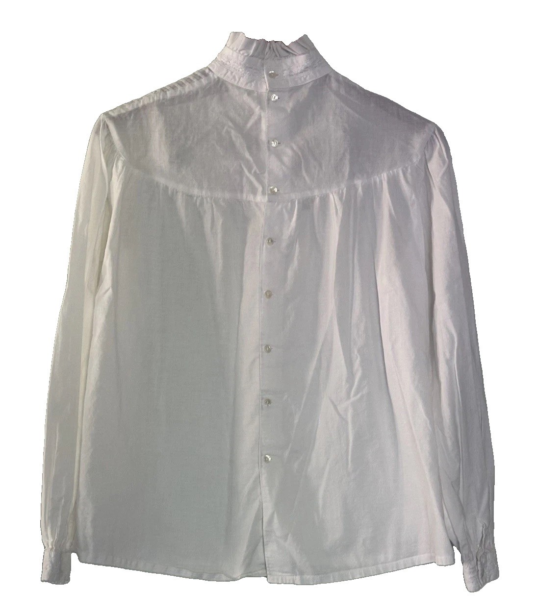 Vintage 80s Laura Ashley White Ruffle Blouse Womens Sz 10 Crochet Lace High Neck