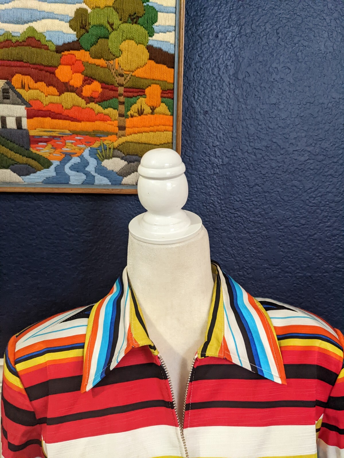 VTG Mishca Collared Rainbow Stripe Multi Color Zip Blazer Jacket Sz Large L
