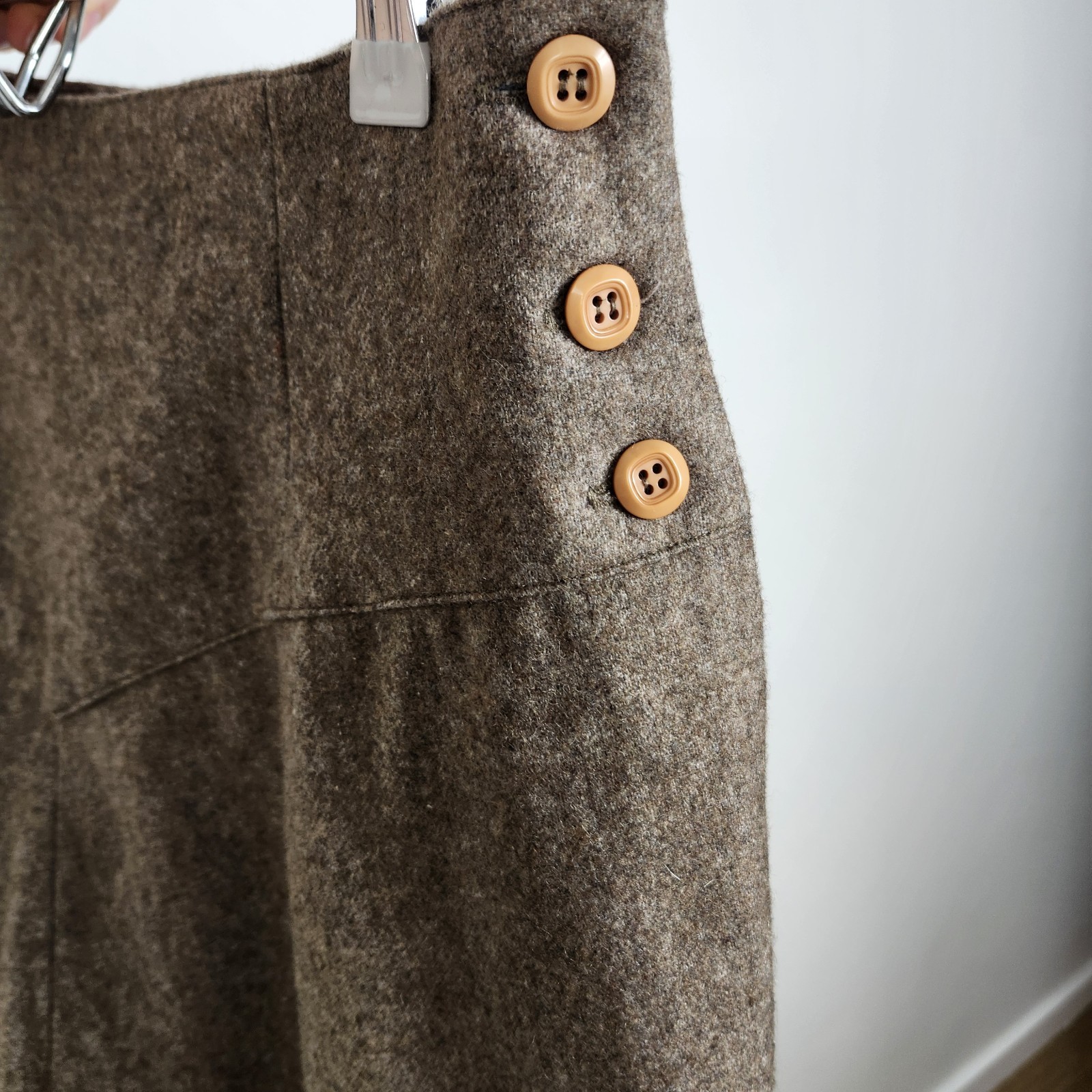 Vintage 70s 80s Wool Blend A-Line Midi Skirt Brown Heather Academic Tweed”