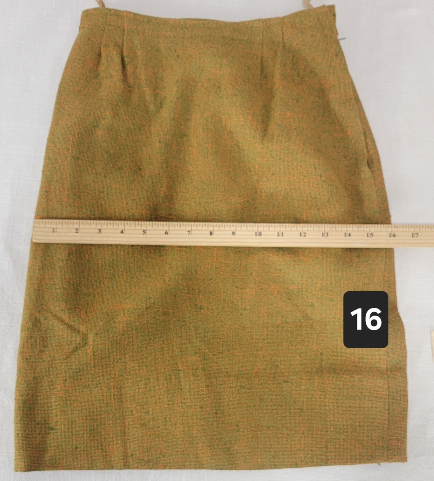Vintage 60s Mara by Romay Skirt & Vest Suit Set XXS Olive Green Orange Bow Nubby