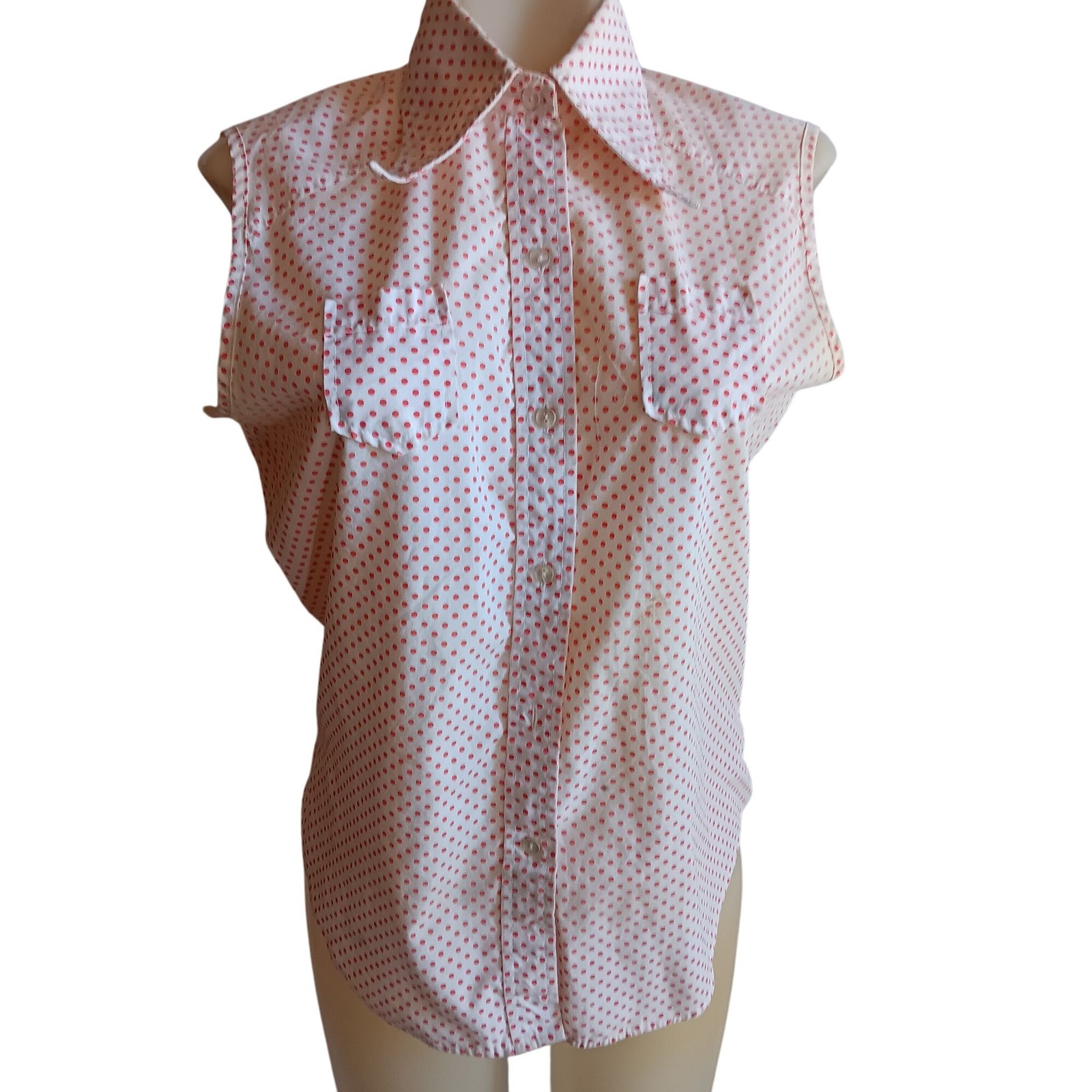 True Vintage Women’s Top Small 1960’s Mod Granny sz 34 White/Pink Polka Dot