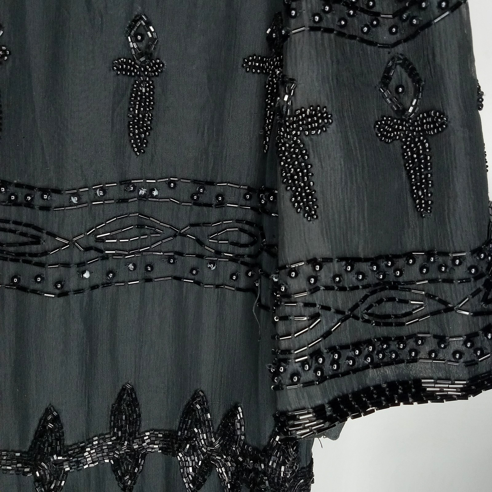 VTG Nite Waves Black Beaded Silk Dress Womens Sz M/L Cocktail Flapper Gatsby 80s