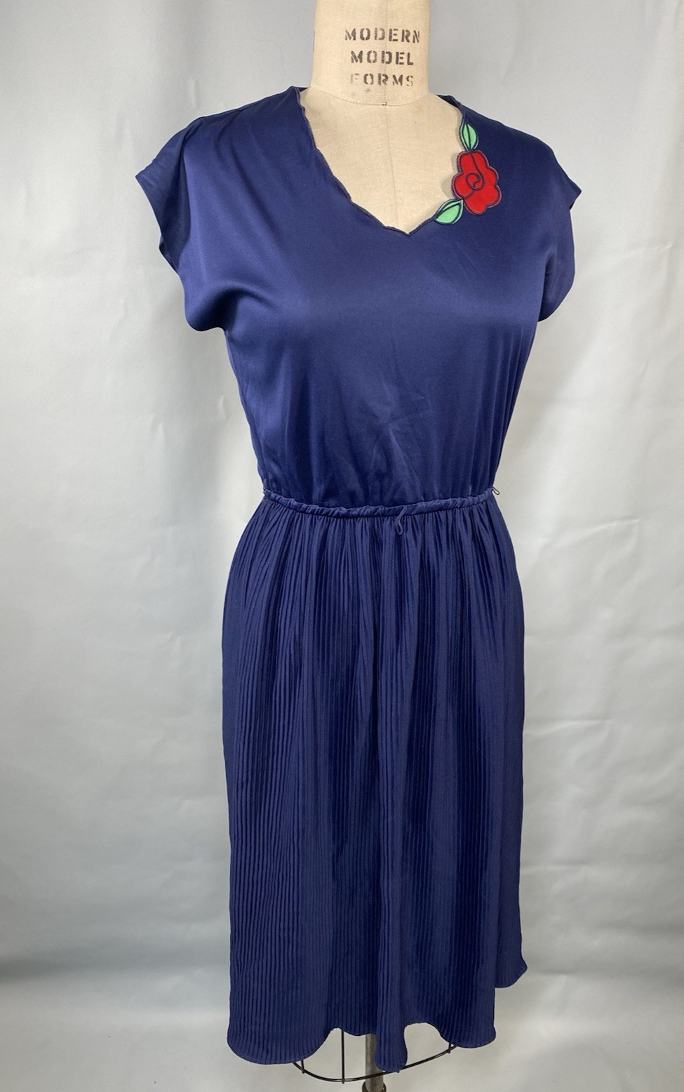 Vintage Dress SIZE MEDIUM 11 blue JERELL OF TEXAS rose 70s 80s stretch waist