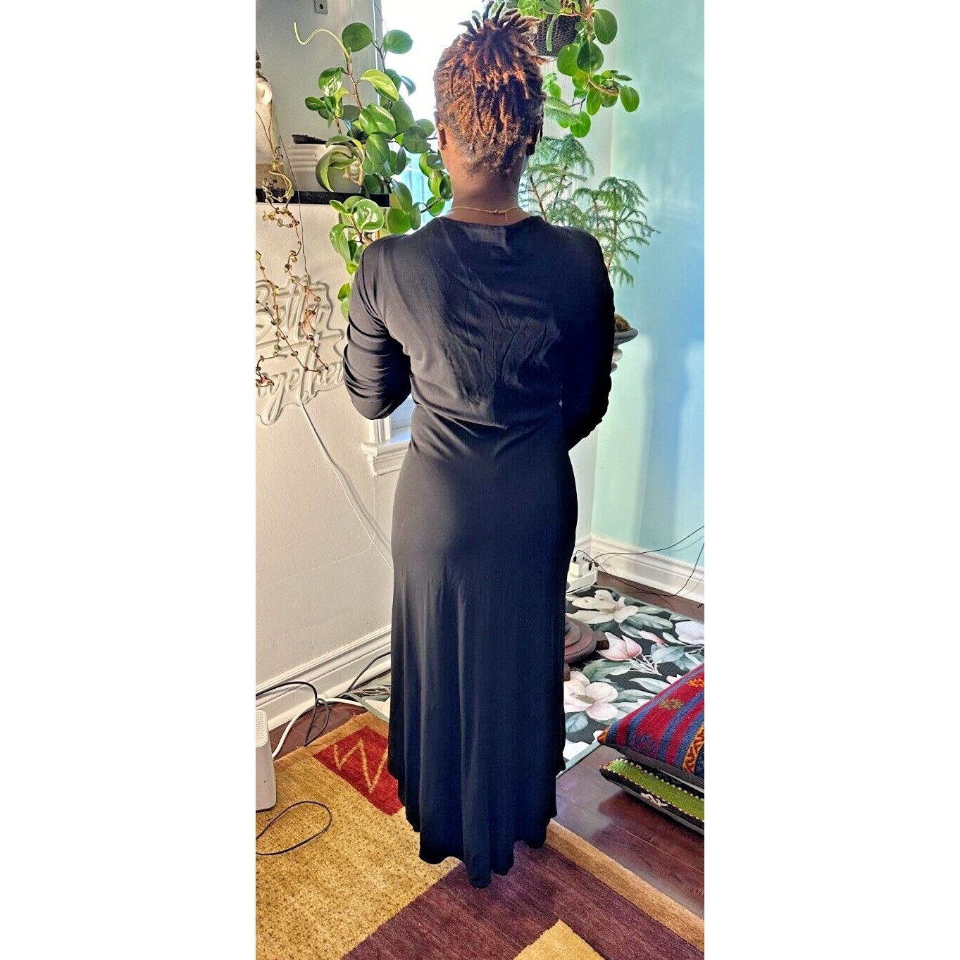 Surinam Paris Black Asymmetrical Dress – L/XL – Elastane Blend – 1970s Style