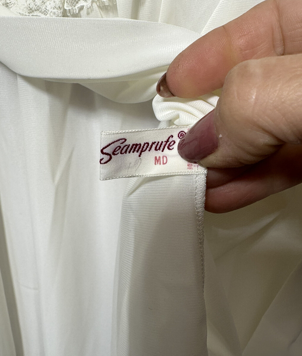 Vintage Seamprufe M Nylon Ivory White Topper Short Sleeve Lace Prairie Sheer USA