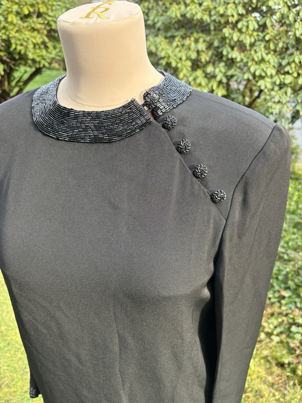 Albert Nipon Black Beaded Acetate Rayon Vintage Dress Size 8