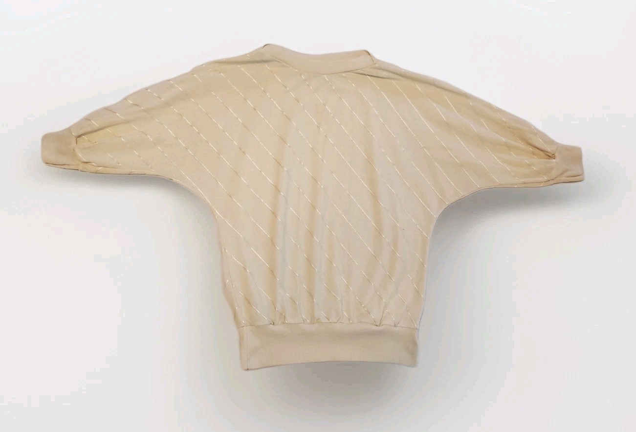 Vintage 80s Variety Cream Silver Stripe Retro Crop Top Sweatshirt Womens Small
