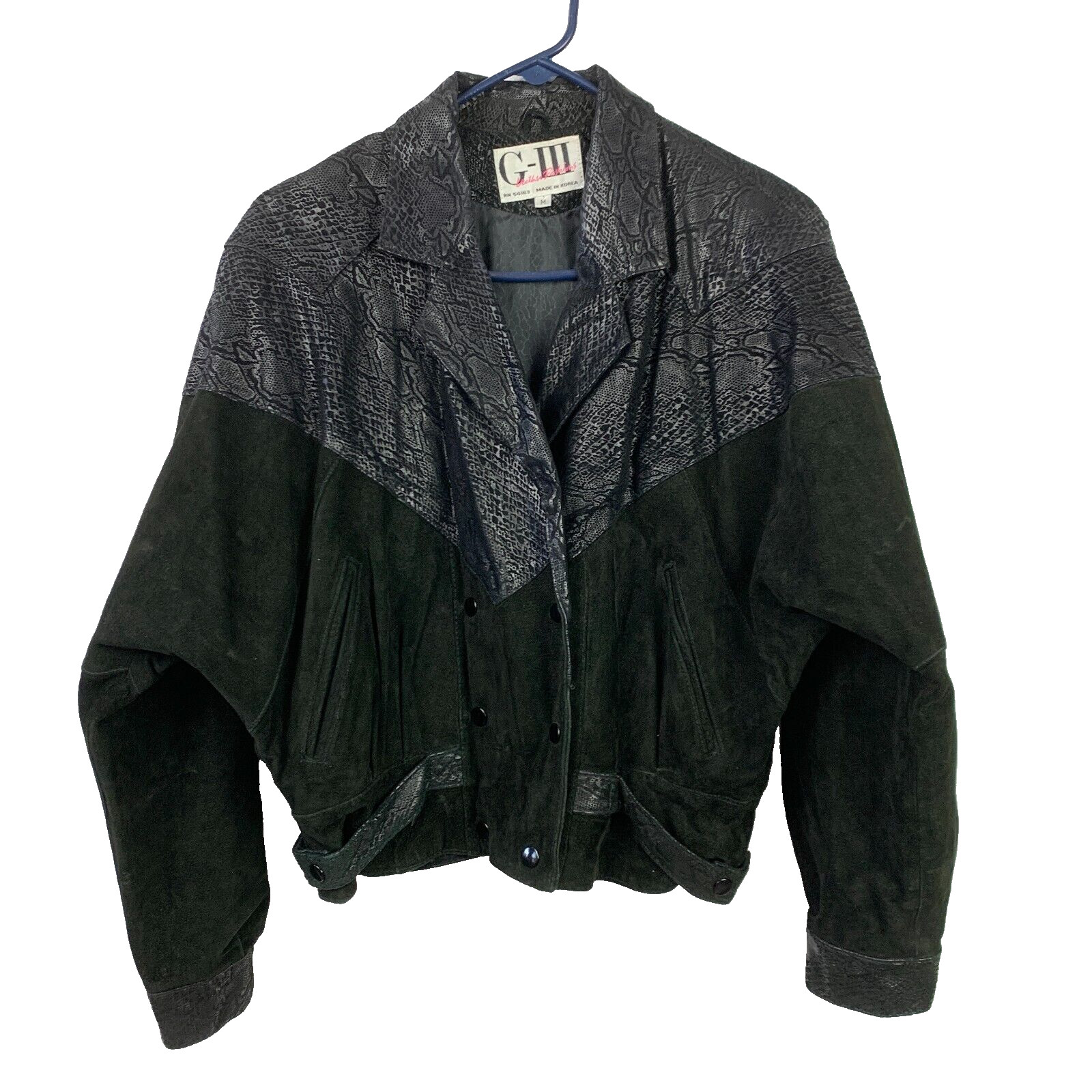 Vintage 80s G-III Leather Fashions Black Suede Animal Print Jacket Womens Medium