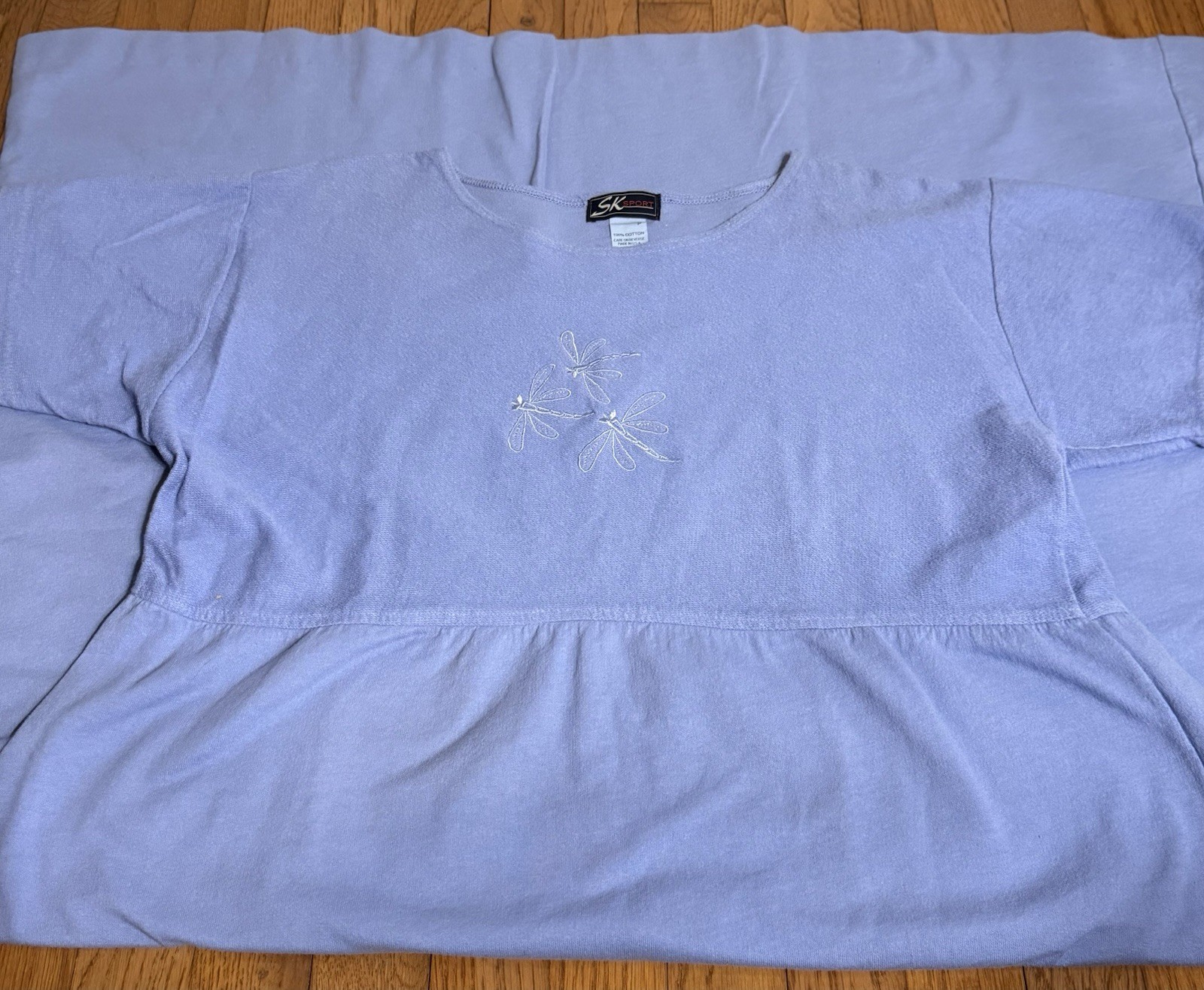 Women’s XL Vintage SK Sport Dress-Dragonfly-Blue-made In USA 100% Cotton