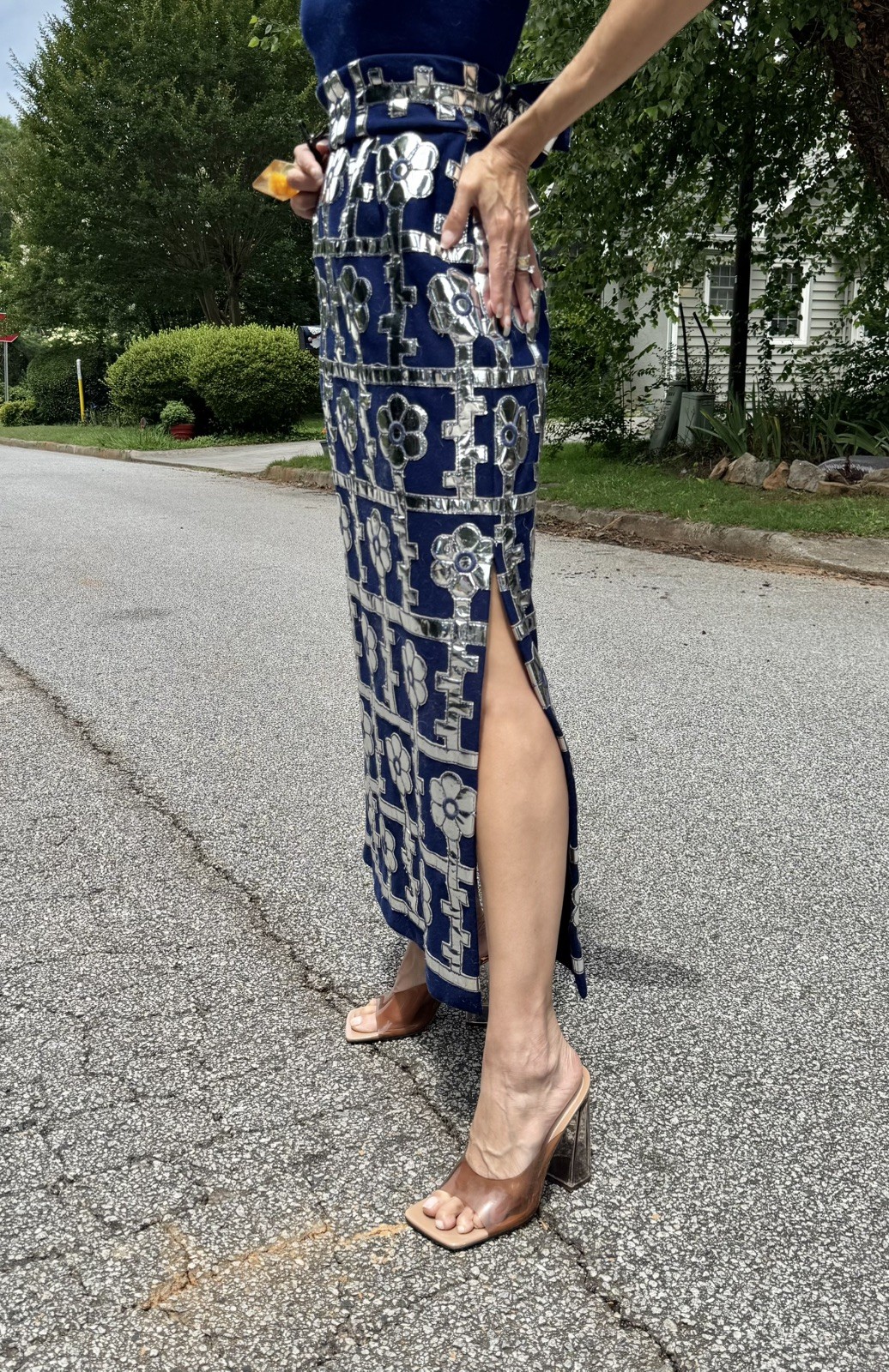Vtg 60s Eleanor Brenner Couture Silver Mirror Space Age Maxi Dress Hostess S M