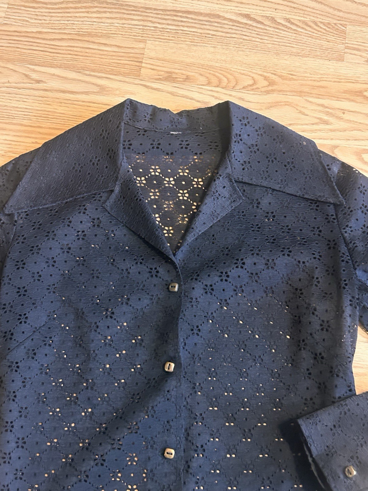 Vintage Black Eyelet Lace Shirt Dark Cottagecore Coquette Cutwork Blouse Western