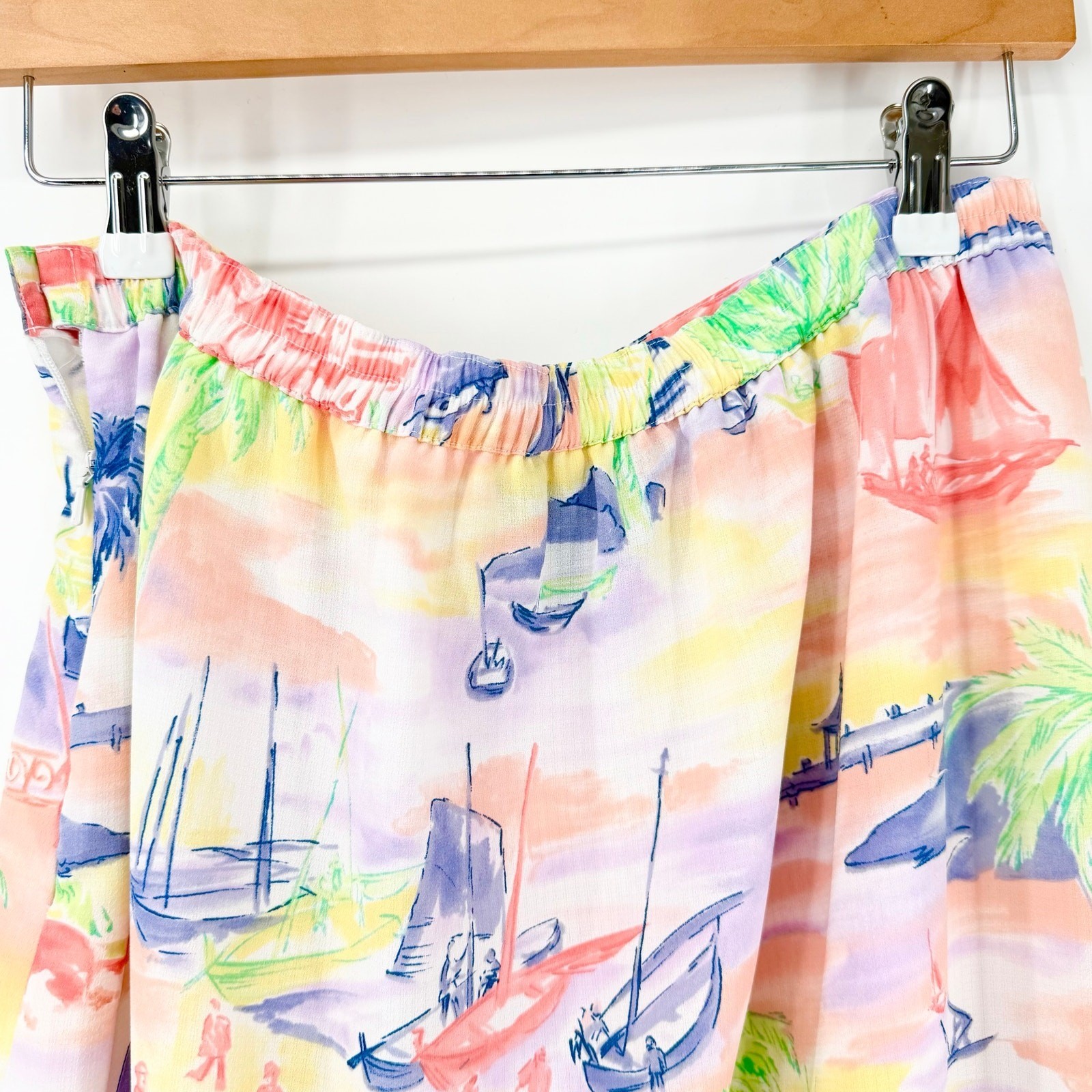 Vintage Bushwacker Scenic Harbor Sailboat Palm Tree Midi Skirt Women’s 12 Lined
