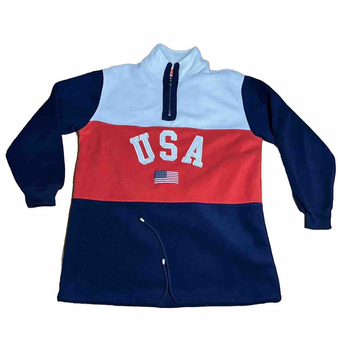 Vintage Y2K Liz Claiborne Fleece USA Flag 1/4 Zip Pullover Womens Small 22×29
